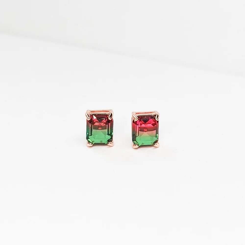 💥3 for $30💥 NWT 18k Rose Gold-Plated Watermelon-Colored Emerald Cut Studs